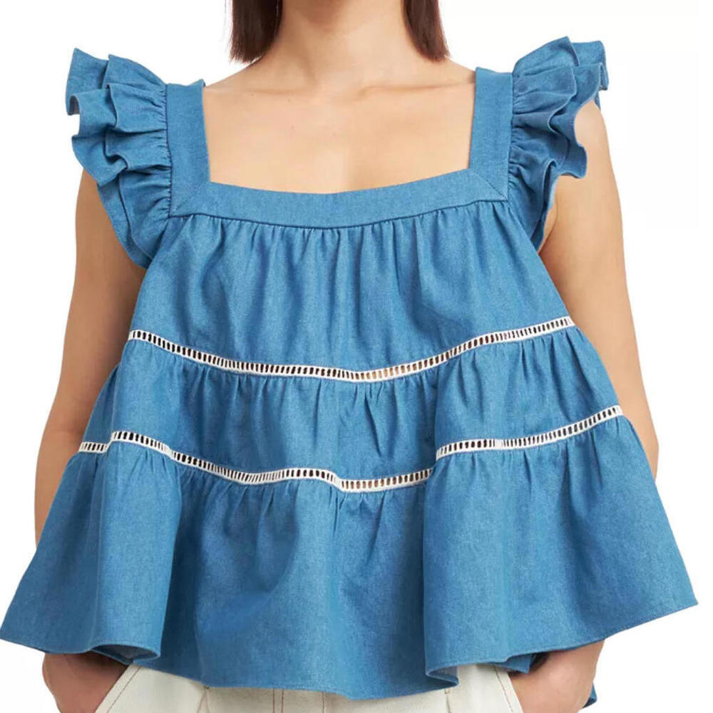 NWT $86 Women's Tara Chambray Square-Neck Swing Top XL